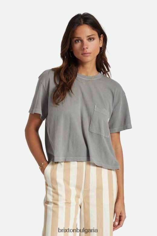 Brixton Жени безгрижна джобна тениска H002T4430 облекло измито черно