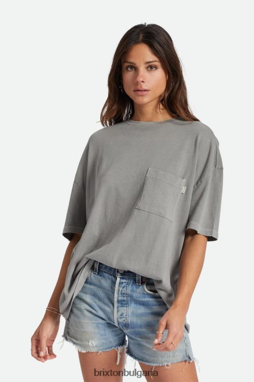 Brixton Жени безгрижна огромна тениска с джоб на гаджето H002T4438 облекло измито черно