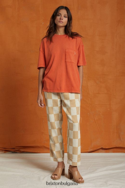 Brixton Жени безгрижна огромна тениска с джоб на гаджето H002T4439 облекло изгорено червено