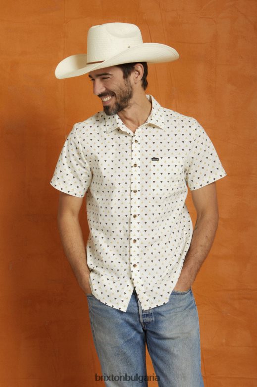 Brixton мъже чартърен печат s/s тъкани H002T48 облекло бяла/слама/тъмна земя