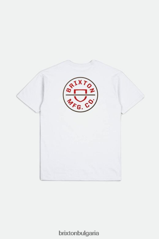 Brixton мъже гребен ii s/s стандартна тениска H002T457 облекло бяло/алоха червено/тъмна земя