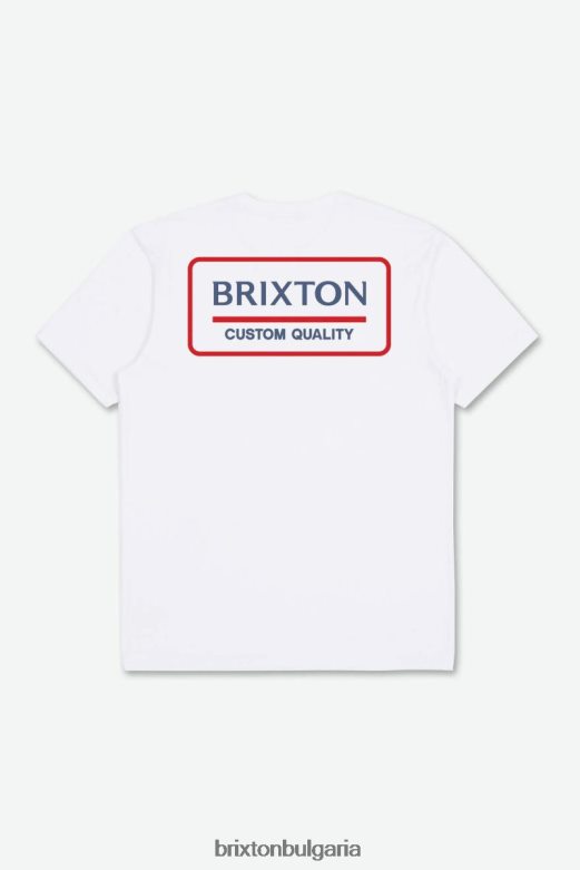 Brixton мъже palmer proper s/s стандартна тениска H002T491 облекло бяло/тихоокеанско синьо/алоха червено